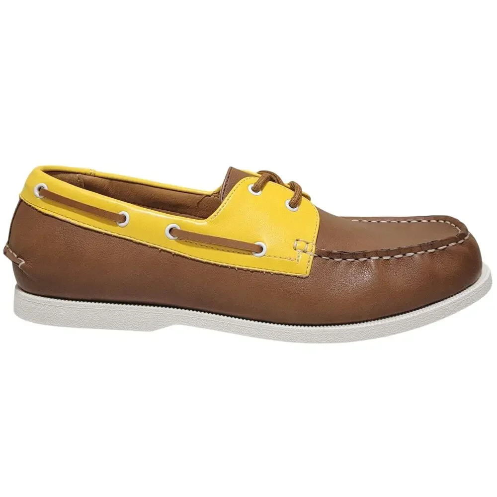 Club Room Men Elliot 2 Eye Boat Shoes Size US 11.5M Tan Yellow Faux Leather